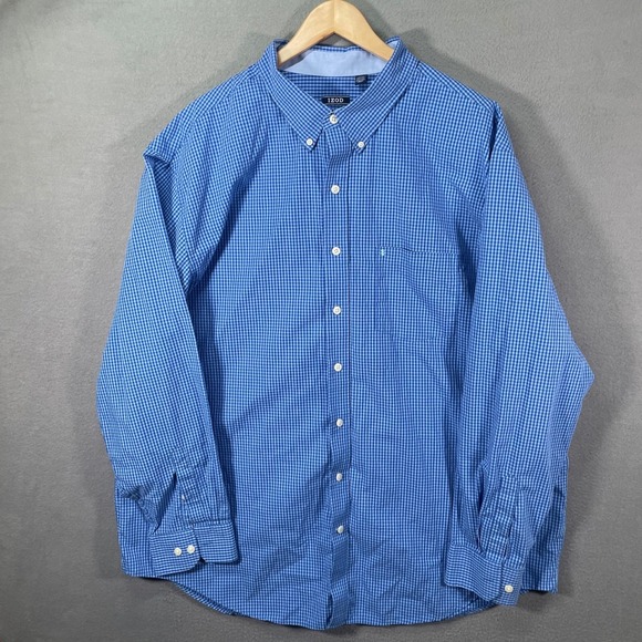 Izod Other - IZOD Button Down Shirt Mens 3XLT Blue Gingham Cotton Premium‎ Tall Fit